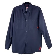 Bulwark Mens Flame Resistant Work Shirt Size M Navy Blue Protective