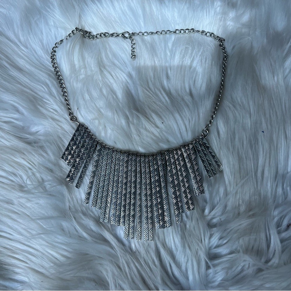 Silver Metal Silver Stranded Statement Necklace - image 1