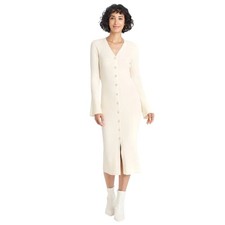 A New Day Ribbed Knit V Neck Button Front Midi Dress Cream Size Small