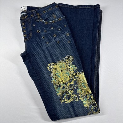 Vintage Baby Phat Jeans Women's 5 Blue Denim Rhinestone Rivets