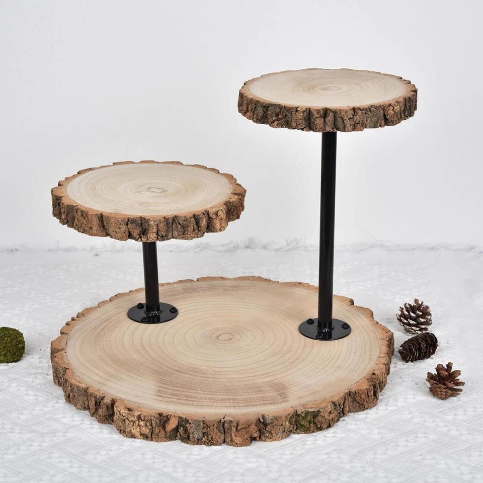 Brown 3 Tier Round Natural Wooden Cupcake Dessert Stand Party Event - Image 2 of 4