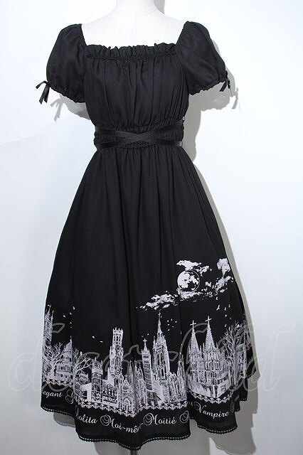 Moi-meme-Moitie サイレントムーンワンピース ミディアム丈 Moi-Meme-Moitie Silent Moon Print One Piece Black Dress EGL