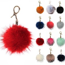 C.C Exclusive Real Fur Ball Pom Pom Key Chain with Gold Tone Clasp Key Ring