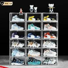 2x 4x 8x Magnetic Drop Side Shoe Box Storage Containers Sneaker Display Cases