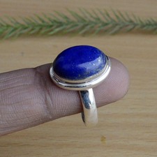 Natural Oval Cab Blue Lapis Lazuli Gemstone 925 Sterling Silver Gift Ring Size 7