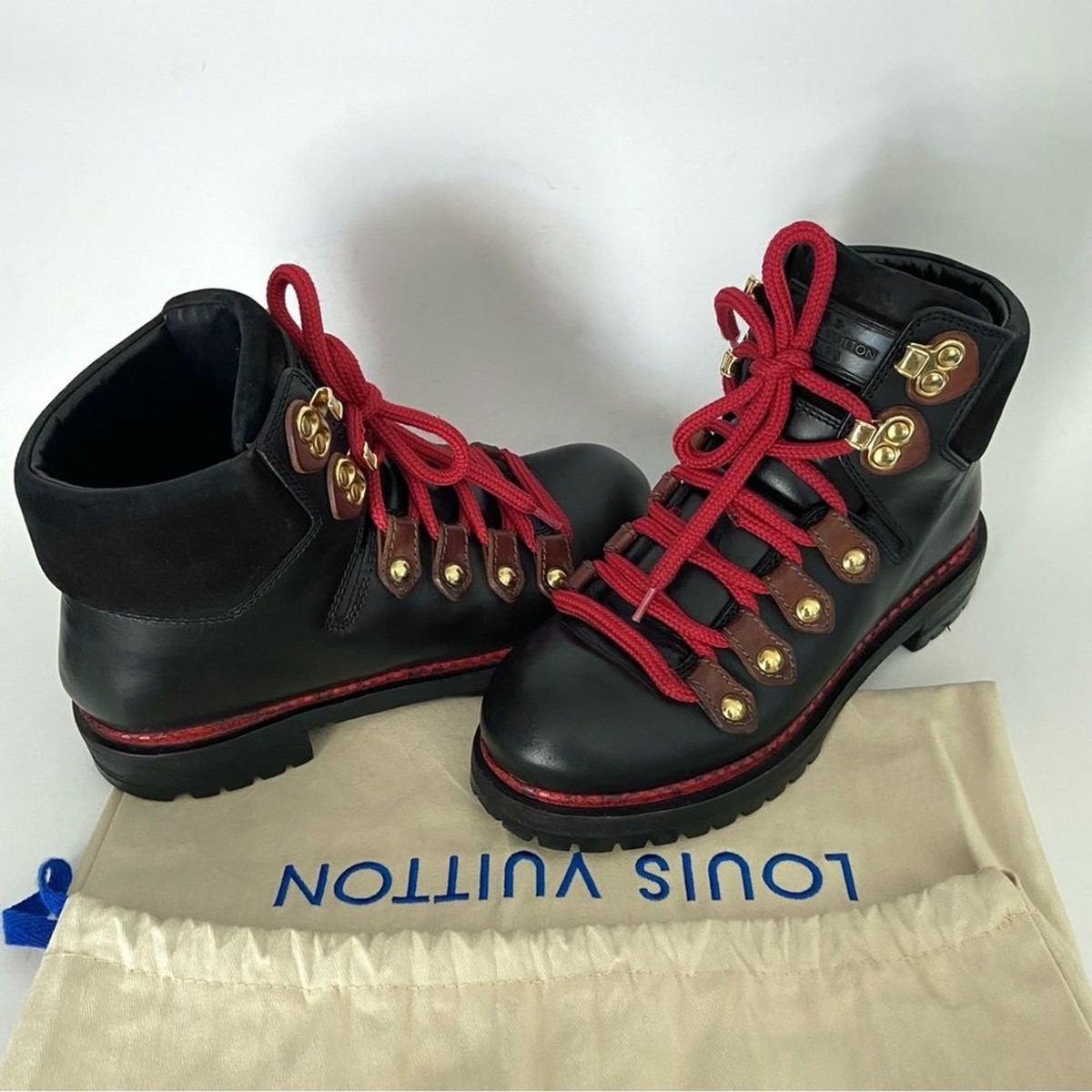 LOUIS VUITTON Leather Lace Up Combat Boots Ankle Booties Size 36