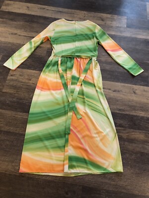 70's Vintage Lanvin Lime& Orange Sherbert  Swirls Mod Boho Maxi Dress~LG/XL  | eBay