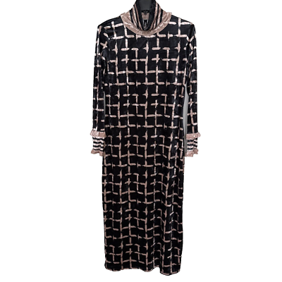 #ad Stylewe Women Maxi Dress Loungewear Size 2XL Velour Black Gold Classic Cozy Glam $25.75