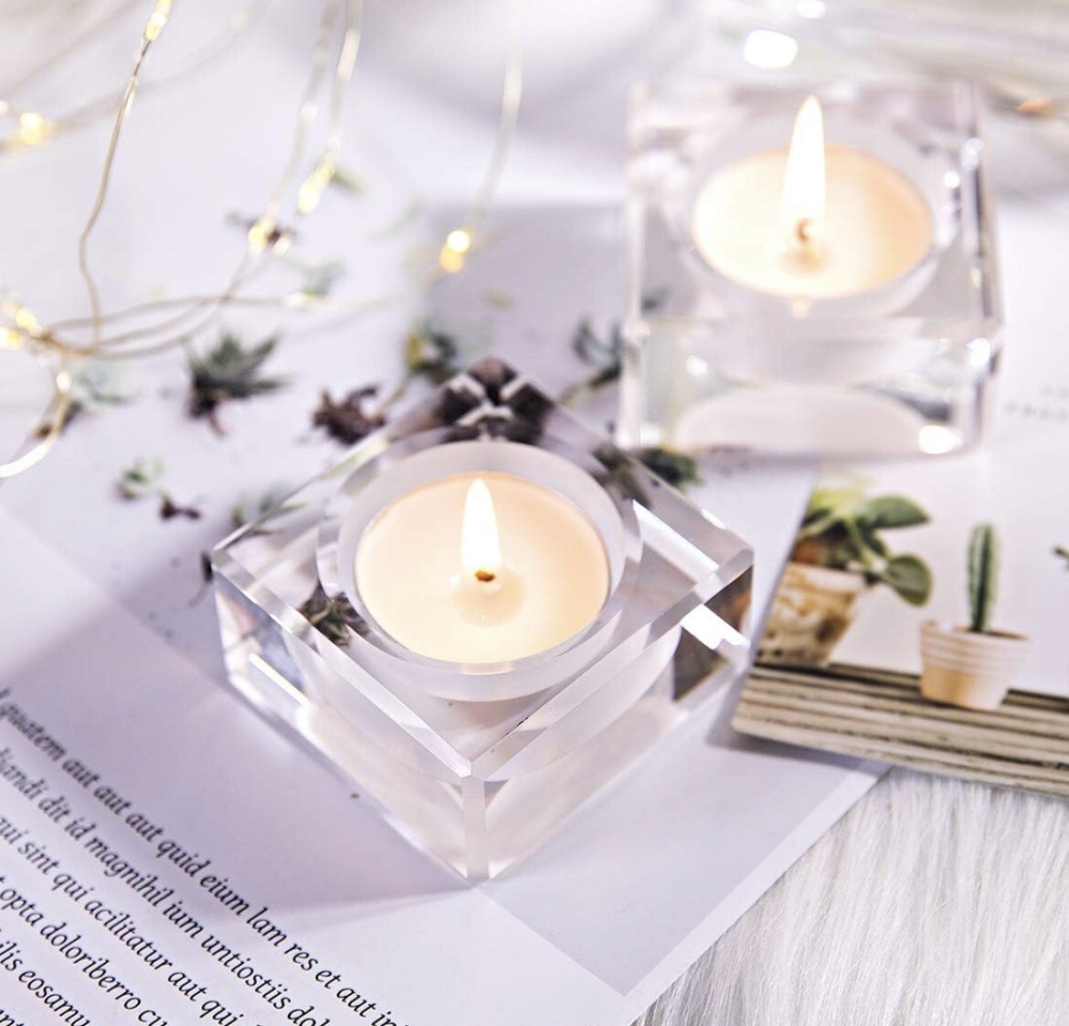 4 Pack Clear Crystal Square Tealight Candle Holders Dinner Table Decor