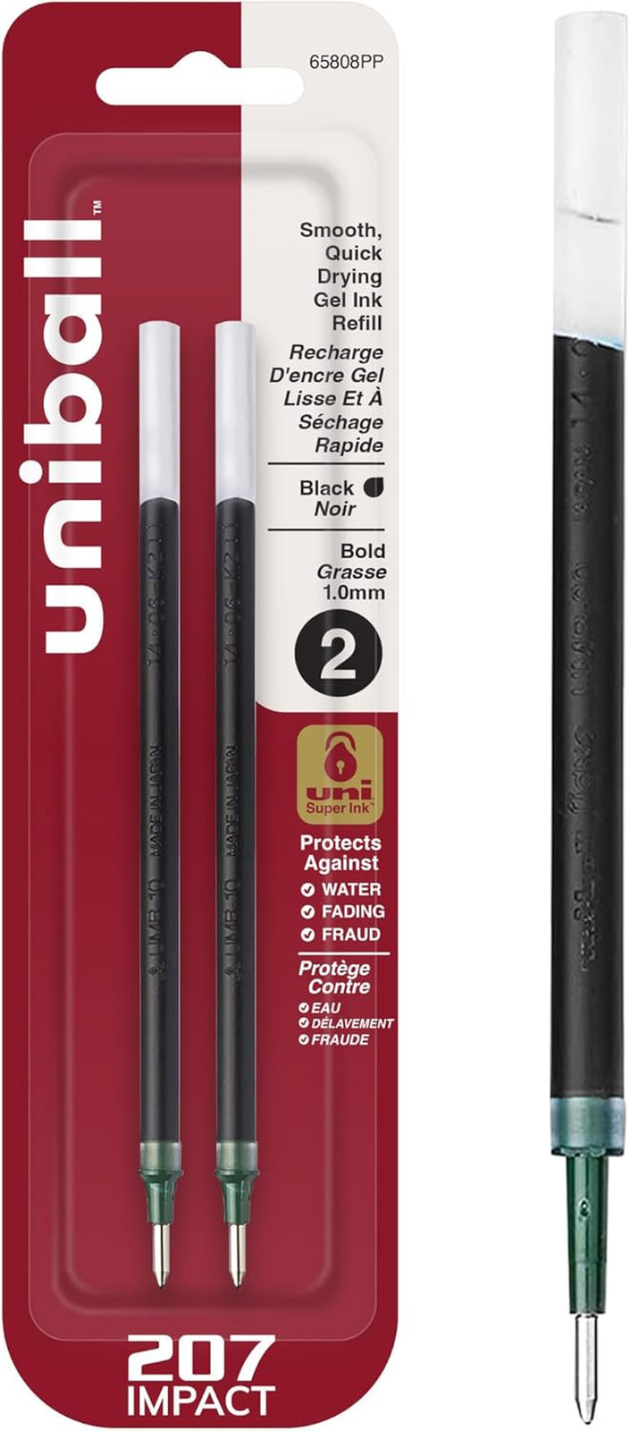 Uniball Refill for Gel Impact Gel Pens, Bold Conical Tip, Black Ink, 2 Pack