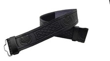 Kilt Belt for Men Leather Black Thistle Embossed Design Scottish Highland S-2XL