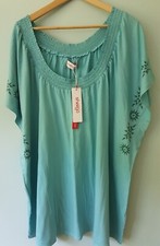 Sheego Turqoise Elasticated Neckline Short Sleeved Top Size 30/32 BNWT