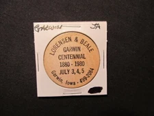 1980 Garwin, Iowa Wooden Nickel Token - Lorensen & Beale Wooden Nickel Coin