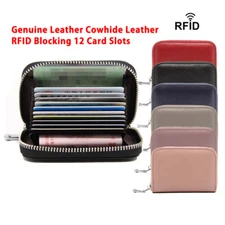 Genuine Leather RFID Blocking Credit Card Holder Accordian Wallet 12 Card Slots