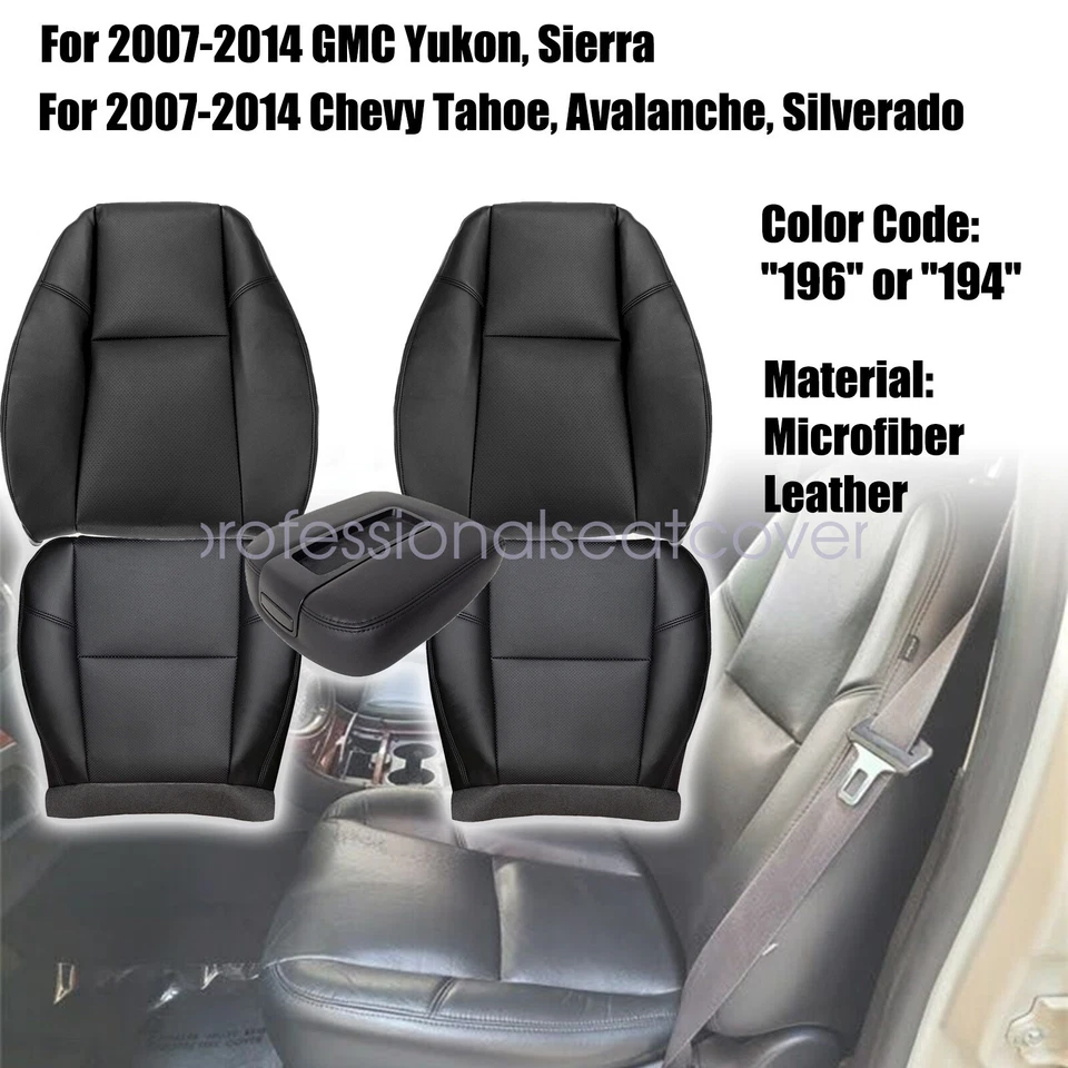 Cubierta de asiento delantero perforada negra y reposabrazos para Chevy Avalanche 2007-2014 Foto 3 de 4