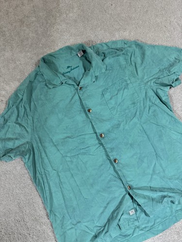 Tommy Bahama Shirt Mens Extra Large Teal Loop Collared Tropical Aloha Tiki Silk