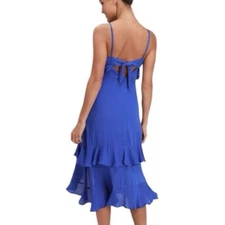 Lulus Island Time Blue Midi Dress Ruffles V Neck Spaghetti Strap Size Large