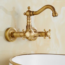 Antique Brass Kitchen Bathroom Basin Sink Mixer Tap Wall Mount Faucet
