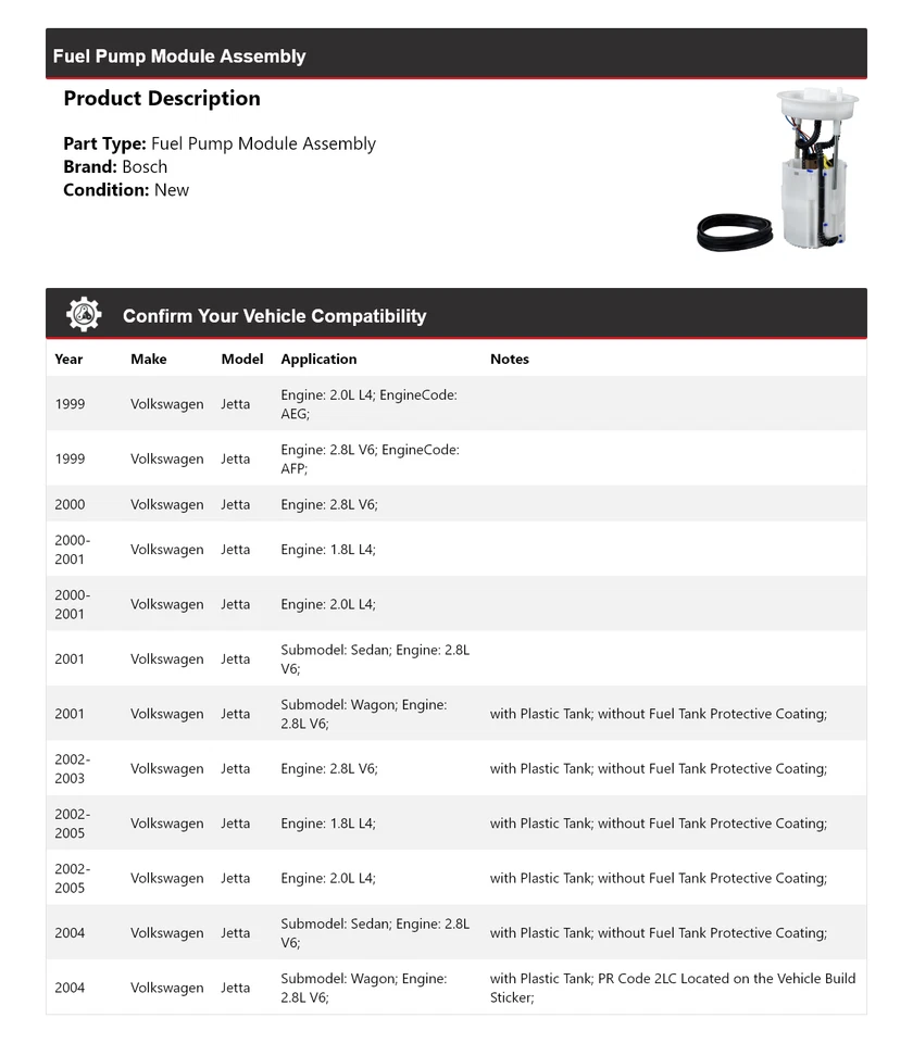 Para 1999-2005 Volkswagen Jetta Bosch conjunto de módulo de bomba de combustível 2000 2001 2002 - Imagem 2 de 4