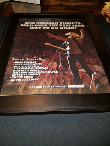 Brad Paisley Live Nation Rare Original Promo Poster Ad Framed! - 第 1/1 張圖片