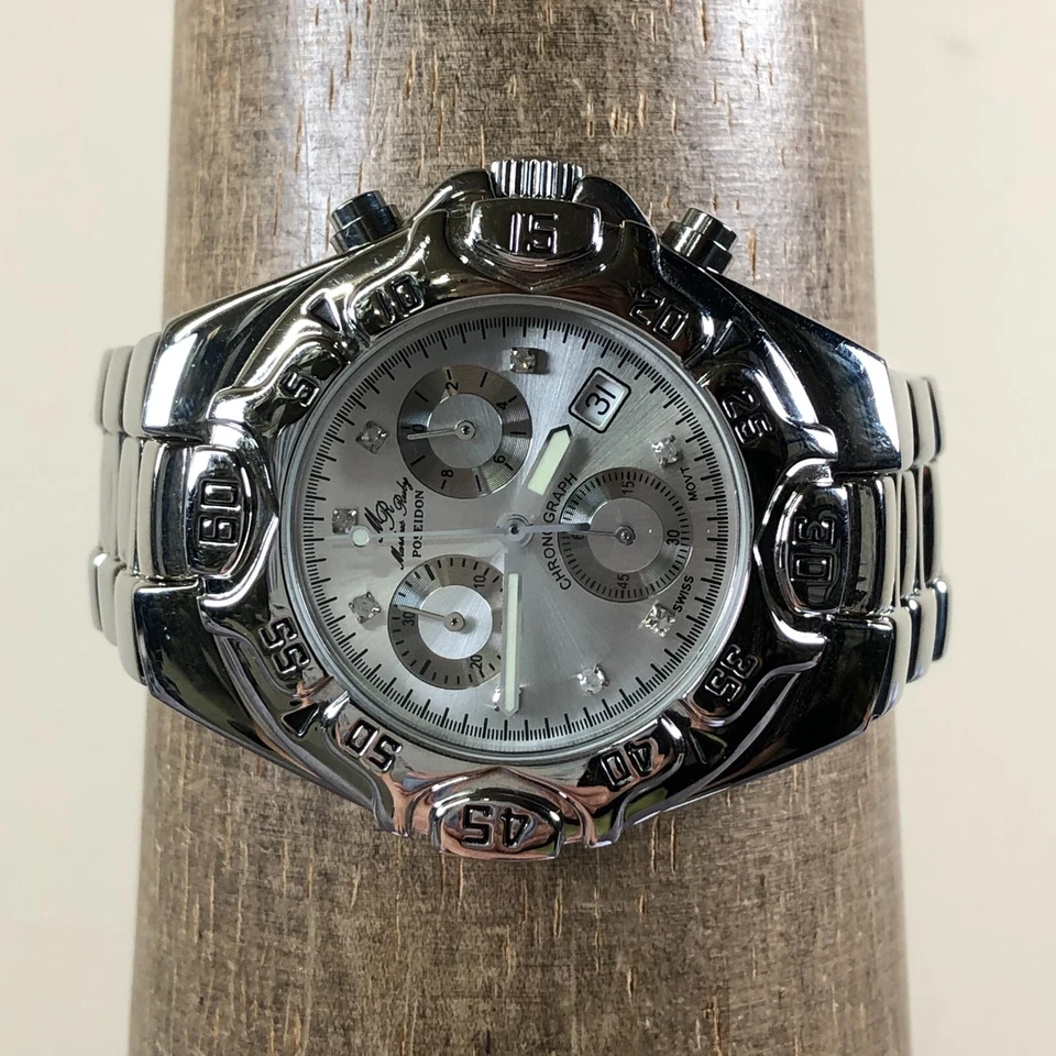 Reloj Markus Rubí Poseidón Hombre Vestido 8 Diamantes Cronógrafo Cuarzo 37mm 7 1/2" Foto 2 de 4