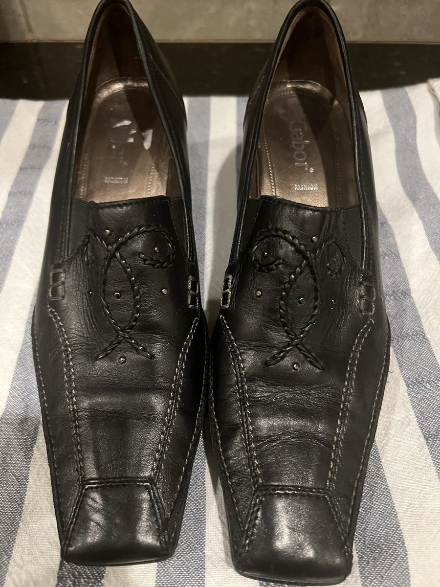 gabor dress shoes Gabor Fashion Black Leather Square Toe Heels Shoes Women’s Size US 6