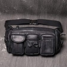 Men's Leather Crossbody Bag with Multiple Pockets Adjustable Strap Travel