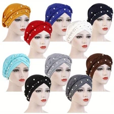 2pcs Women's Hijab Hats Solid Color Single Braid Turban Hats Stylish Head Wrap
