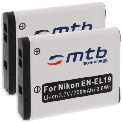 2 Akkus EN-EL19 ENEL19 für Nikon Coolpix S4100, S4150, S4200, S4300