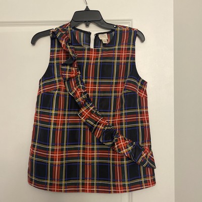 J. Crew Checkered Blouse Frills Asymmetrical Formal Preppy - Size 4