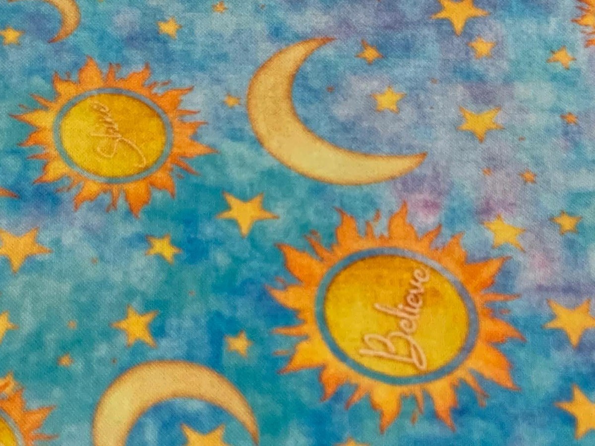 Fabric Sun Moon Dream Big Celestial on Blue Cotton QT 1/4 Yard