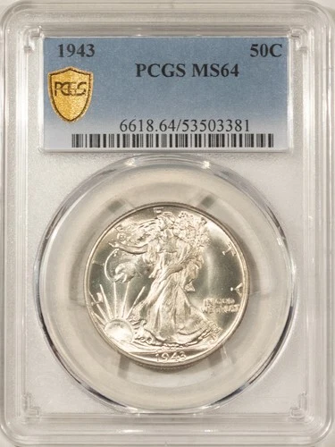 1943 WALKING LIBERTY HALF DOLLAR - PCGS MS-64, LOOKS 65+, BLAZING WHITE!