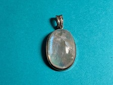    925 Sterling Silver Oval Rainbow Polished Moonstone Pendant   