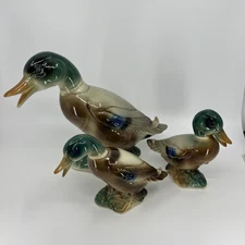 VTG Royal Copley Windsor Mallard Duck Set of 3 Ceramic Figurine MCM Lodge Cabin