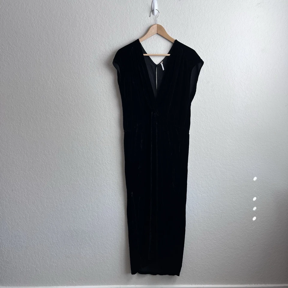 Young Fabulous & Broke Kellyn Midi Dress Small S Black Velvet Cap Sleeve Womens - Image 3 of 4