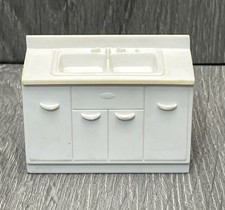 Vintage Dollhouse Miniature Kitchen Sink Cabinet Double Basin White Plastic