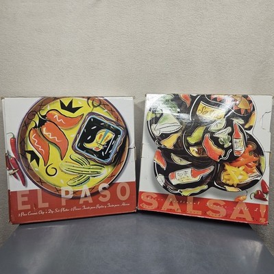Clay Art El Paso Chip N Dip Platter Set & Salsa Sectional Server Set 16X16 Party