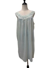 Vtg Traditional Nightgown Sheer Green Floral Yoke Cottagecore Lingerie Slip Sz L