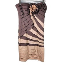 ark & co. Brown Beige Strapless Ruffle Rosette Mini Cocktail Dress Medium Chic