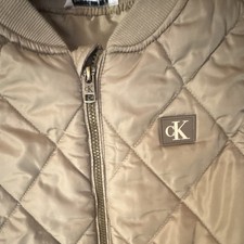 Calvin Klein Jeans Girls Beige Quililted Puffer Vest Full Zip Logo Size 7