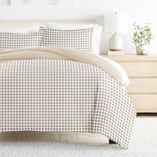 Gingham Check 3PC Duvet Cover Set - Modern Natural Pattern Zippered Closure