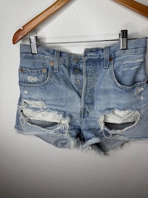 Levi s 501 Distressed Cut Off Denim Shorts Women s W27 Light Wash Jean Shorts