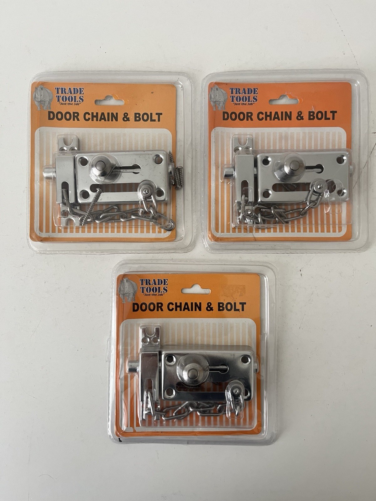 Silver Door Chain & Bolt LOCKING CHAIN Slide Safety Home Security Lock Bolt x 3