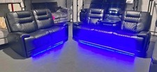 Halifax 3 + 2 (Brown/ Black or Grey) Electric Recliner Sofa Set , USB, Blue LED