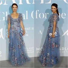 40IT - Valentino Embroidered Tulle Gown Dress Blue