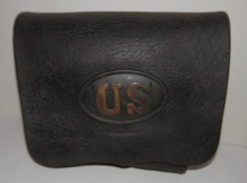 US Civil War Infantry Leather Cartridge Box with Tins and Original Buckle