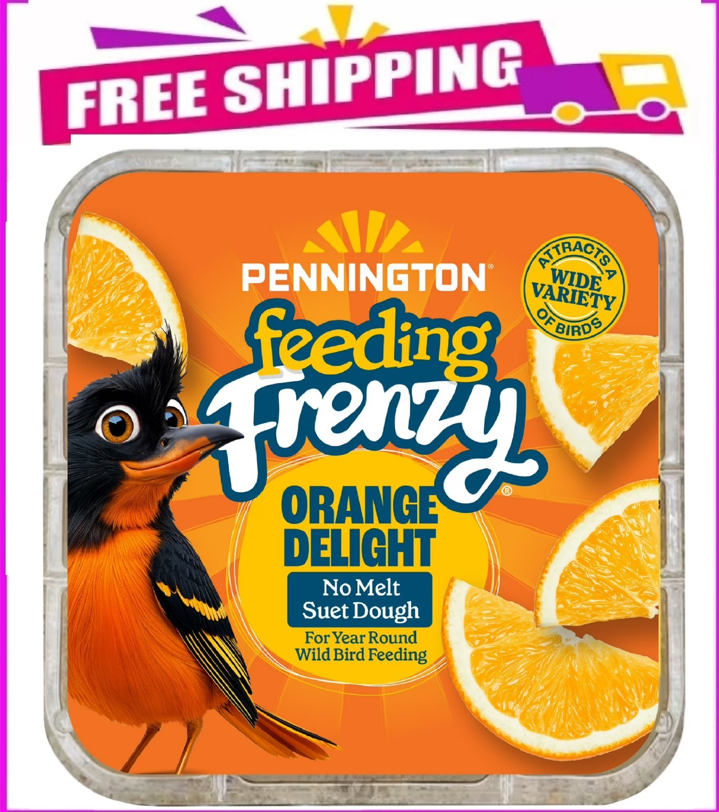 Pennington Feeding Frenzy Orange Delight Suet, 11.75 oz Cake, Wild Bird Food, Su
