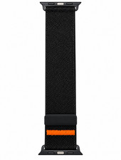 Black Nylon Sport Loop Band for Apple Watch 42/44/45/49mm Orange Accent NIP