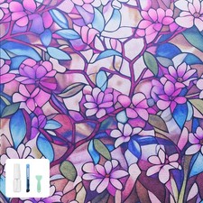 Window Privacy Film - Purple Floral Static Cling 24"x36", Magnolias