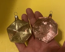 Two Vintage Russian Puffy Glass Ornaments 